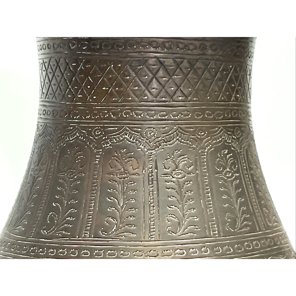 Antique Indo Persian Engraved Copper Ewer Pitcher Jug 12” Heavy 50oz